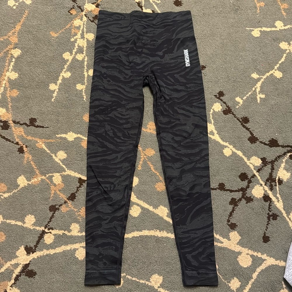 black zebra print gym shark leggings